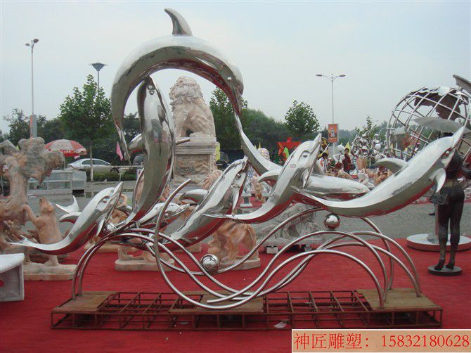 厂家直销不锈钢活跃的海豚群体雕塑 城市小区景观雕塑制作设计