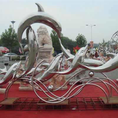 厂家直销不锈钢活跃的海豚群体雕塑 城市小区景观雕塑制作设计